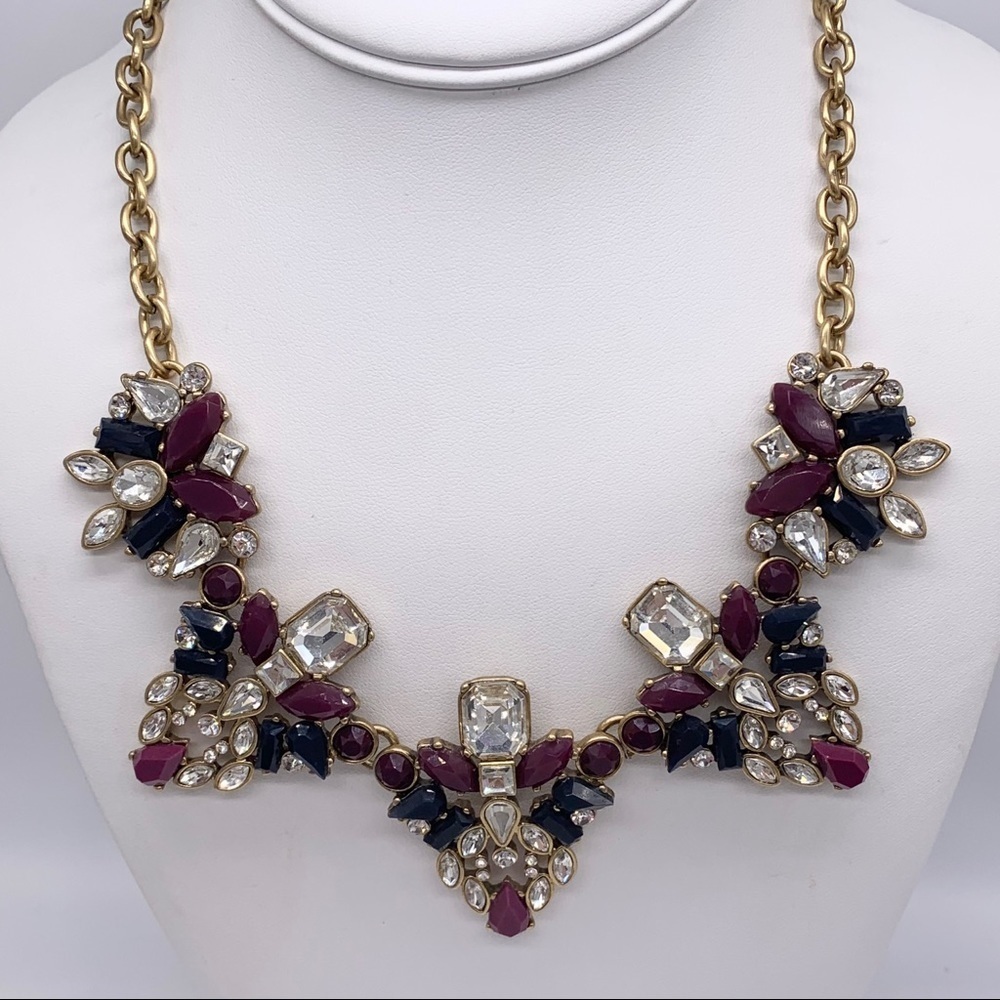 J. Crew Navy & Burgundy Cluster Necklace